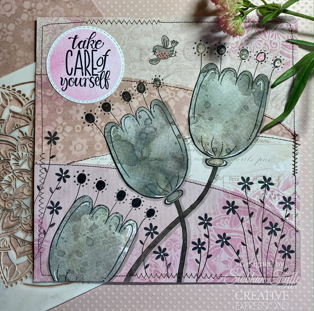 Woodware Clear Singles Petal Doodles Prends Soin Lot de Tampons 4 po x 6 po
