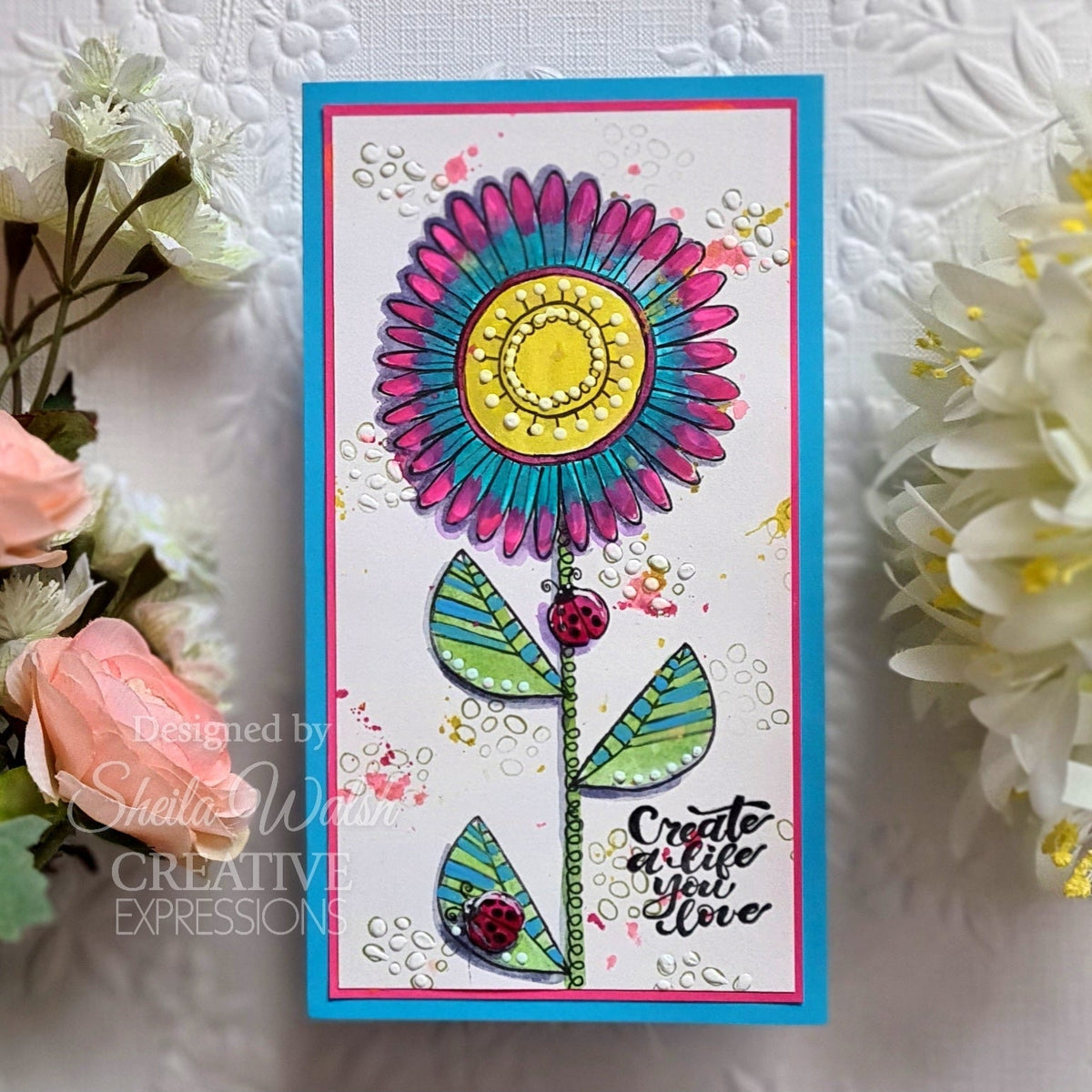 Tampon en caoutchouc Woodware Clear Singles Petal Doodles Live Life 10,16 cm x 15,24 cm