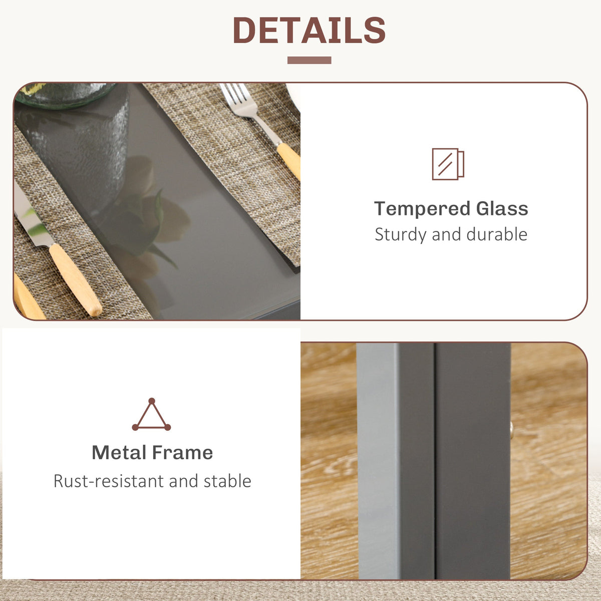 Ensemble de salle à manger rectangulaire 3 pièces en verre Zaya pour petits espaces - Gris