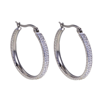 YARA Silver (Or Blanc) : Créoles en Zircone "Pavé All the Way" (Taille Standard)