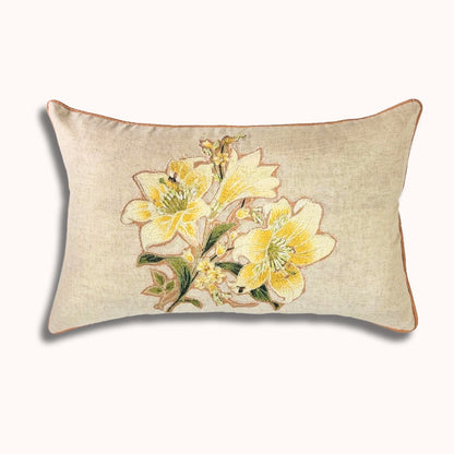 12x20" Embroidered Floral Lumbar Pillow Cover – Cotton Front, Paper Silk Back