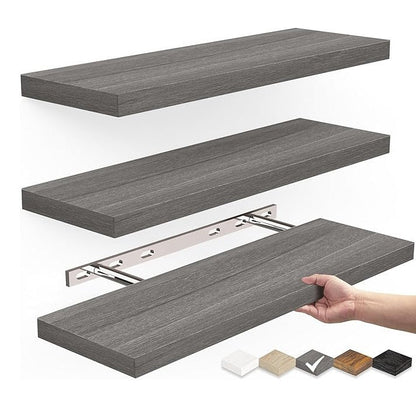One-Line Floating Wall Shelf – 3-Tier Wooden Bamboo Wall-Mounted Storage Shelf