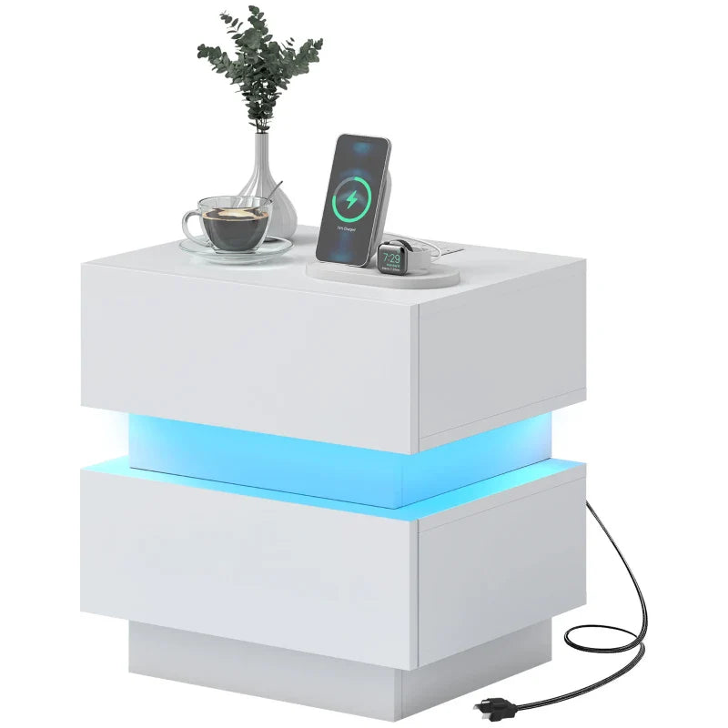 Table de chevet Emma avec station de recharge, ports USB et lumière LED - Noir