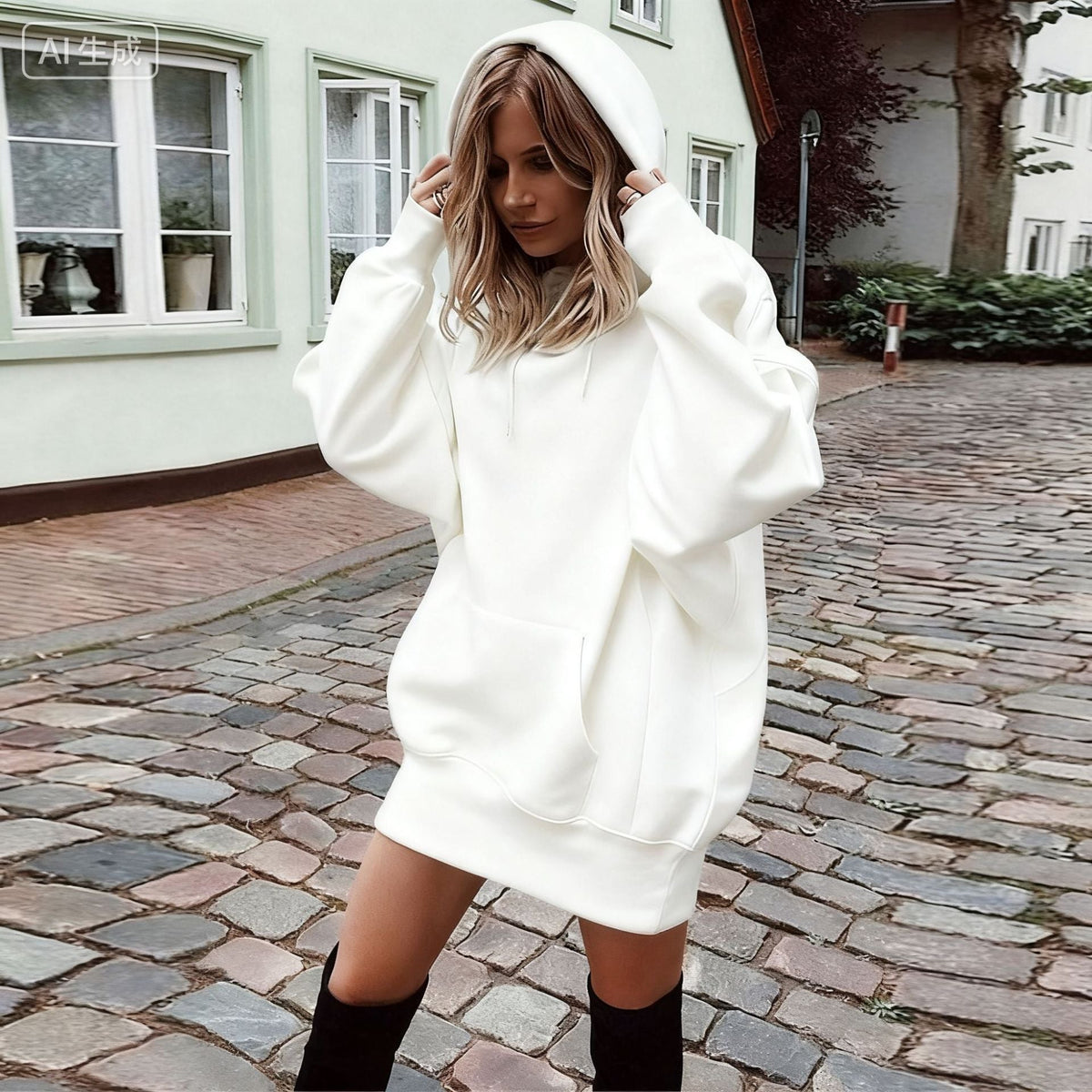 Women’s Solid Color Fleece Hoodie – Loose-Fit Pullover Hooded Sweatshirt