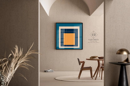 Josef Albers Inspired 'Metro' Giclee Print: Mid-Century Modern Art, Blue & Orange Homage to the Square