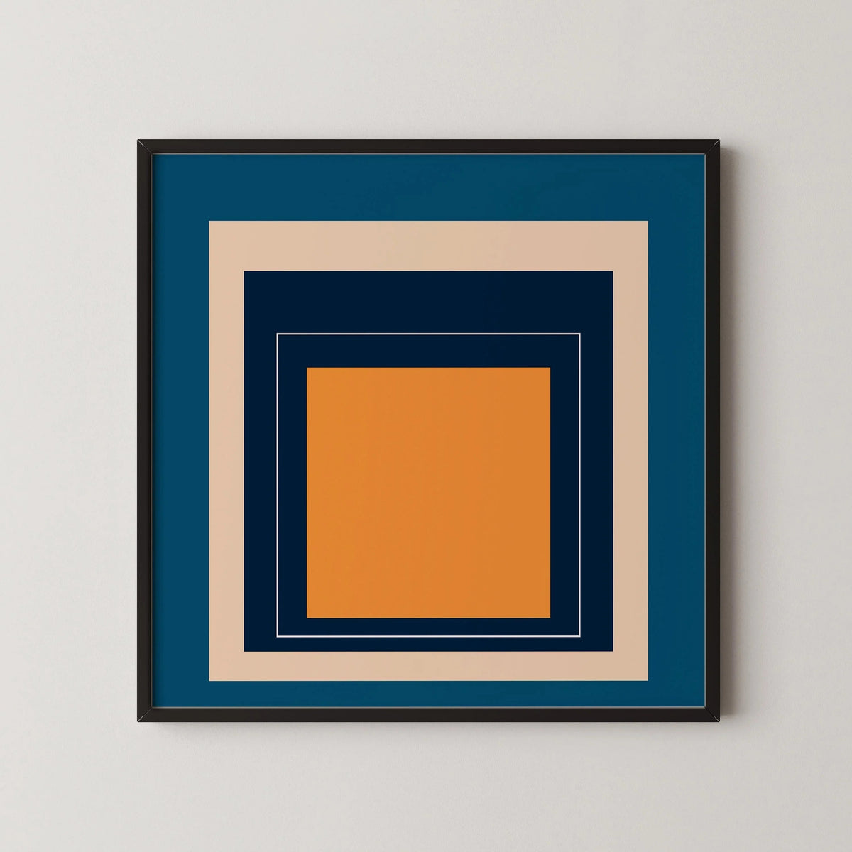 Josef Albers Inspired 'Metro' Giclee Print: Mid-Century Modern Art, Blue & Orange Homage to the Square