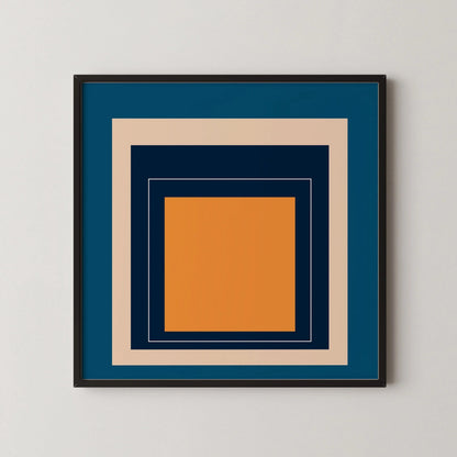Josef Albers Inspired 'Metro' Giclee Print: Mid-Century Modern Art, Blue & Orange Homage to the Square