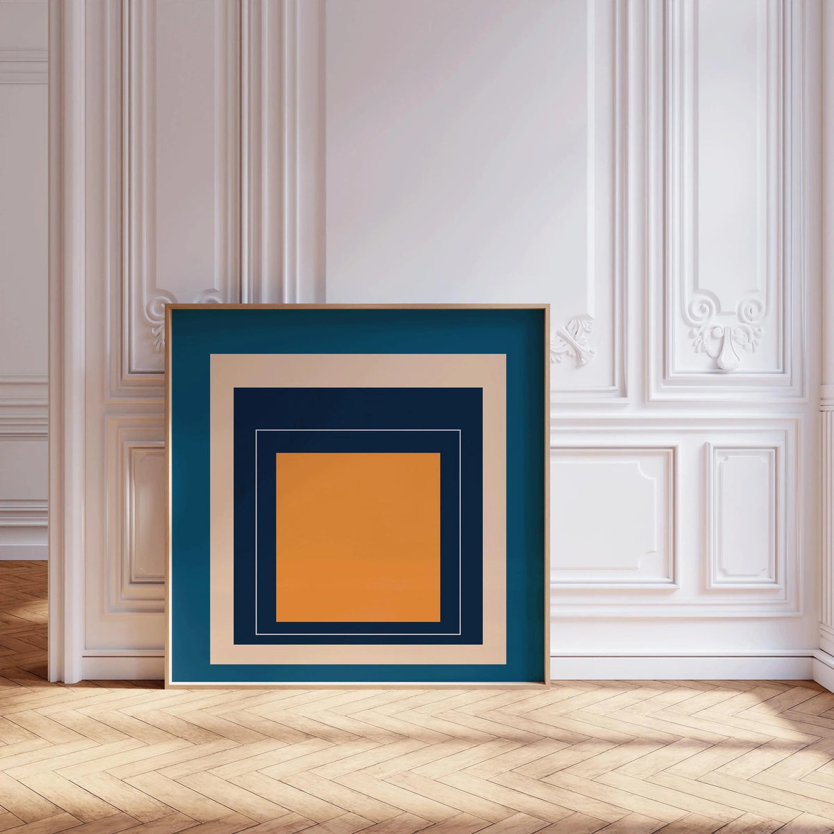 Josef Albers Inspired 'Metro' Giclee Print: Mid-Century Modern Art, Blue & Orange Homage to the Square