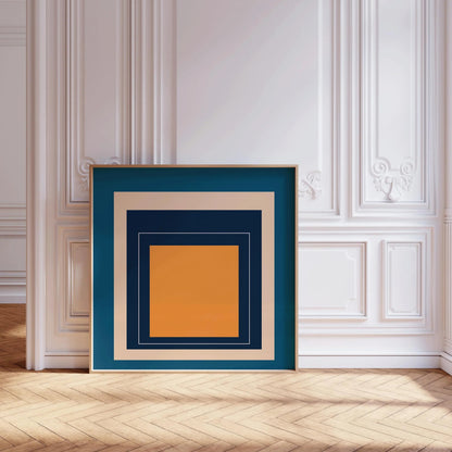 Josef Albers Inspired 'Metro' Giclee Print: Mid-Century Modern Art, Blue & Orange Homage to the Square