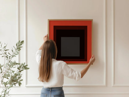 Impression Giclée « Sly » inspirée par Josef Albers : Art de carré rouge du milieu du siècle moderne (1x1)