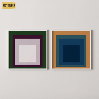 Josef Albers Inspired Homage to the Square Print Set: Mid-Century Modern Art