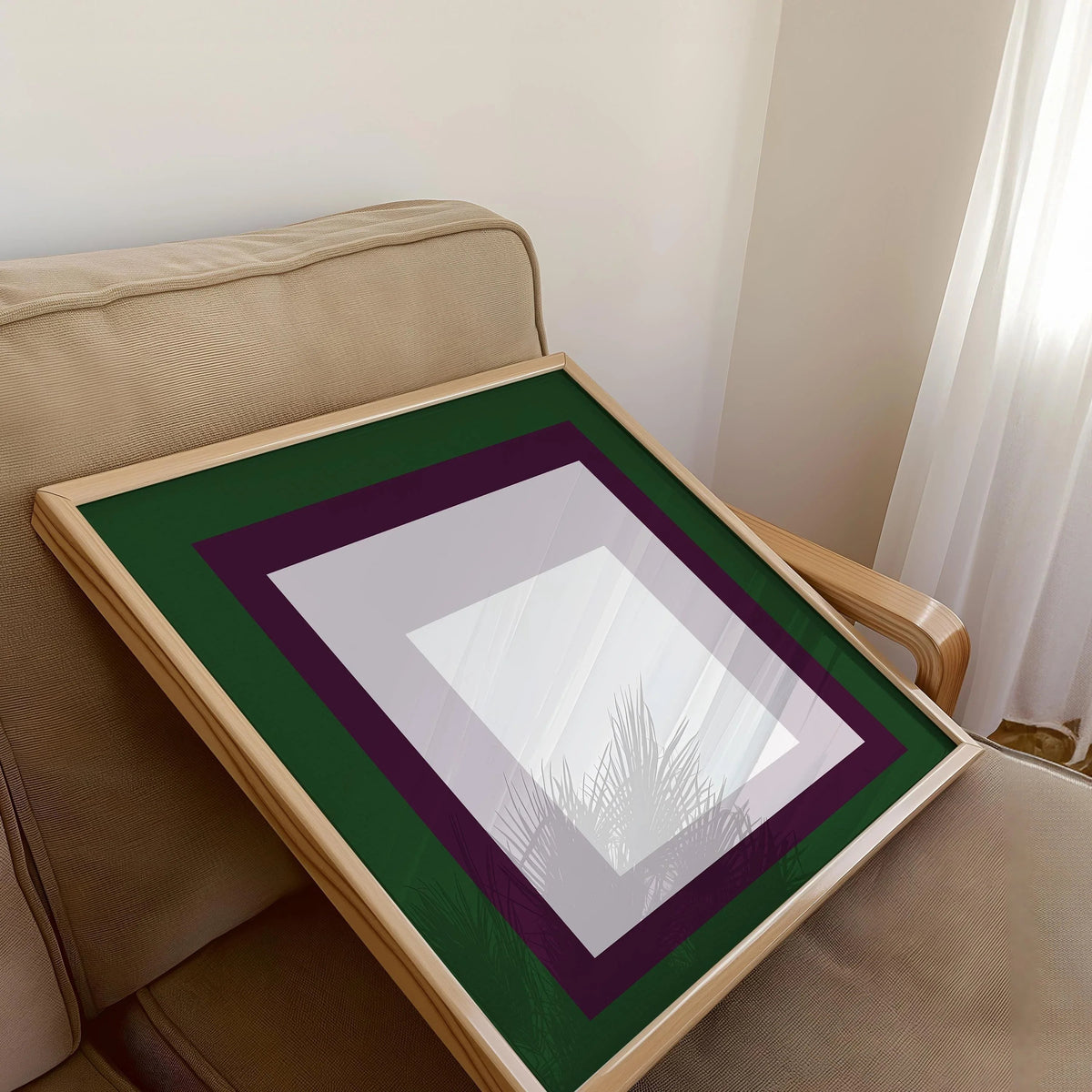 Josef Albers Inspired 'Temple' Giclee Print: Mid-Century Modern Art, Green Purple White