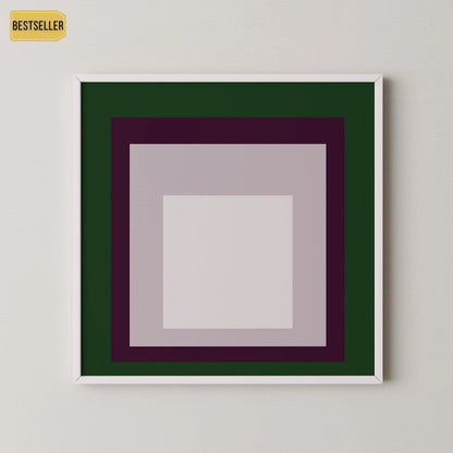 Josef Albers Inspired 'Temple' Giclee Print: Mid-Century Modern Art, Green Purple White