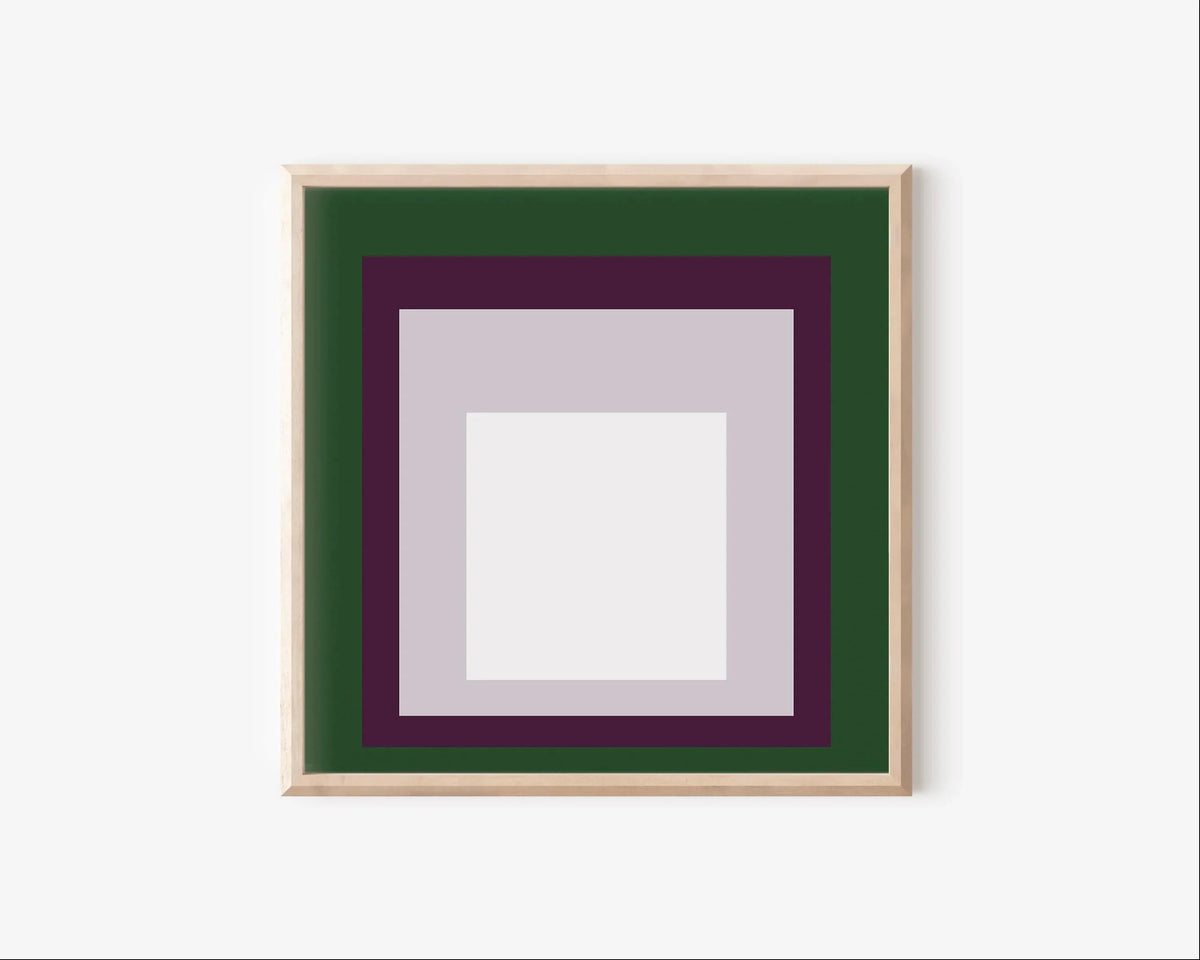 Josef Albers Inspired 'Temple' Giclee Print: Mid-Century Modern Art, Green Purple White