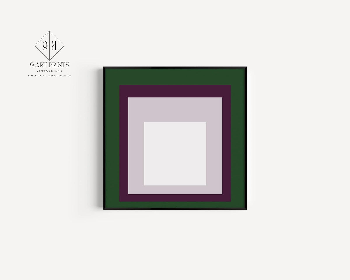 Josef Albers Inspired 'Temple' Giclee Print: Mid-Century Modern Art, Green Purple White