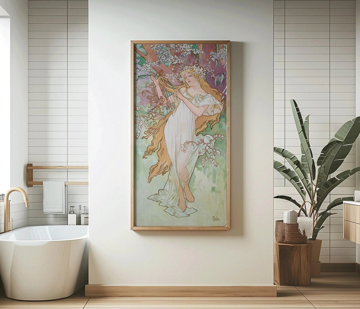 Alphonse Mucha - Les Saisons (Spring/Printemps) | Vintage Narrow Vertical Art (available handframed or unframed) 2x1