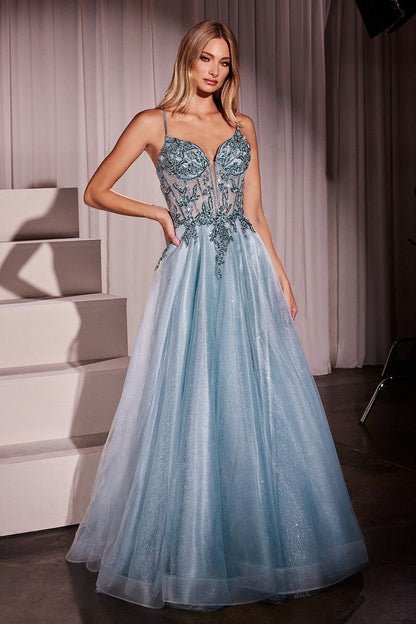 ROBE EN TULLE SUPERPOSÉ COUPE TRAPÈZE ET CORSAGE ORNÉ DE DENTELLE