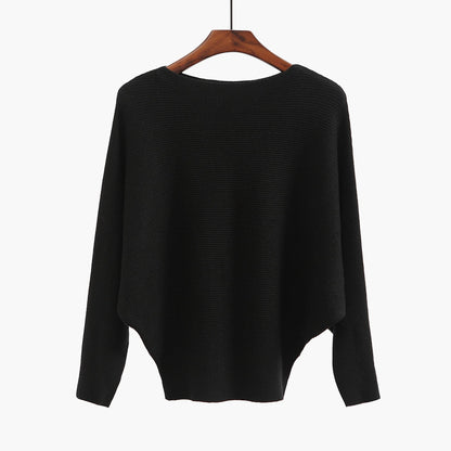 Women’s Halter Neck Batwing Knit Pullover Top – Stretchy Relaxed-Fit Casual Sweater