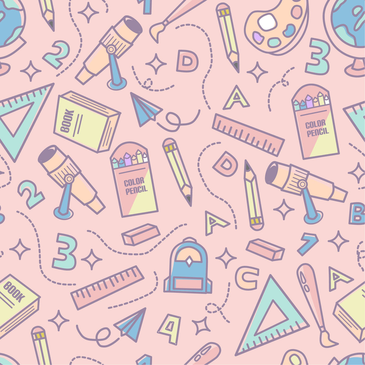 HTV pour l'artisanat Rentrée scolaire - Fournitures scolaires avec motif de fond rose pastel