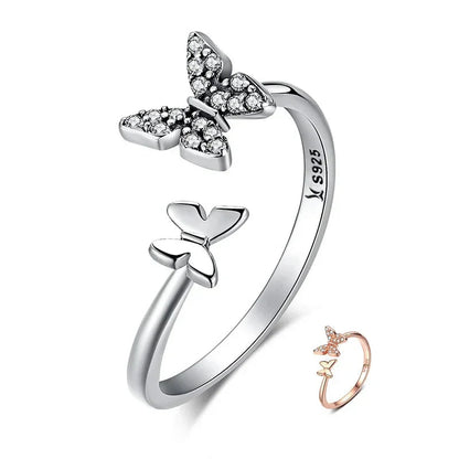 925 Sterling Silver CZ Butterfly Open Ring