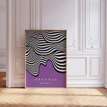 Affiche d'art Bauhaus Waves : Lilas profond moderne du milieu du siècle