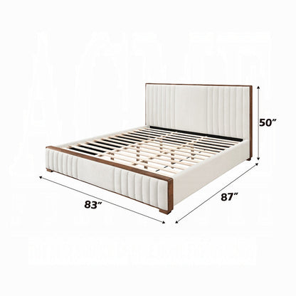 Lit plateforme capitonné Mahi - Beige/Noyer