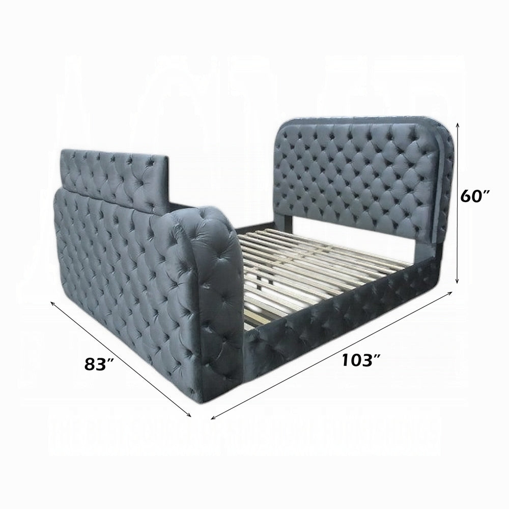 Lit plateforme intelligent Tagus avec LED/cheminée/meuble TV - Gris