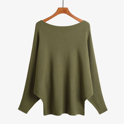 Women’s Halter Neck Batwing Knit Pullover Top – Stretchy Relaxed-Fit Casual Sweater