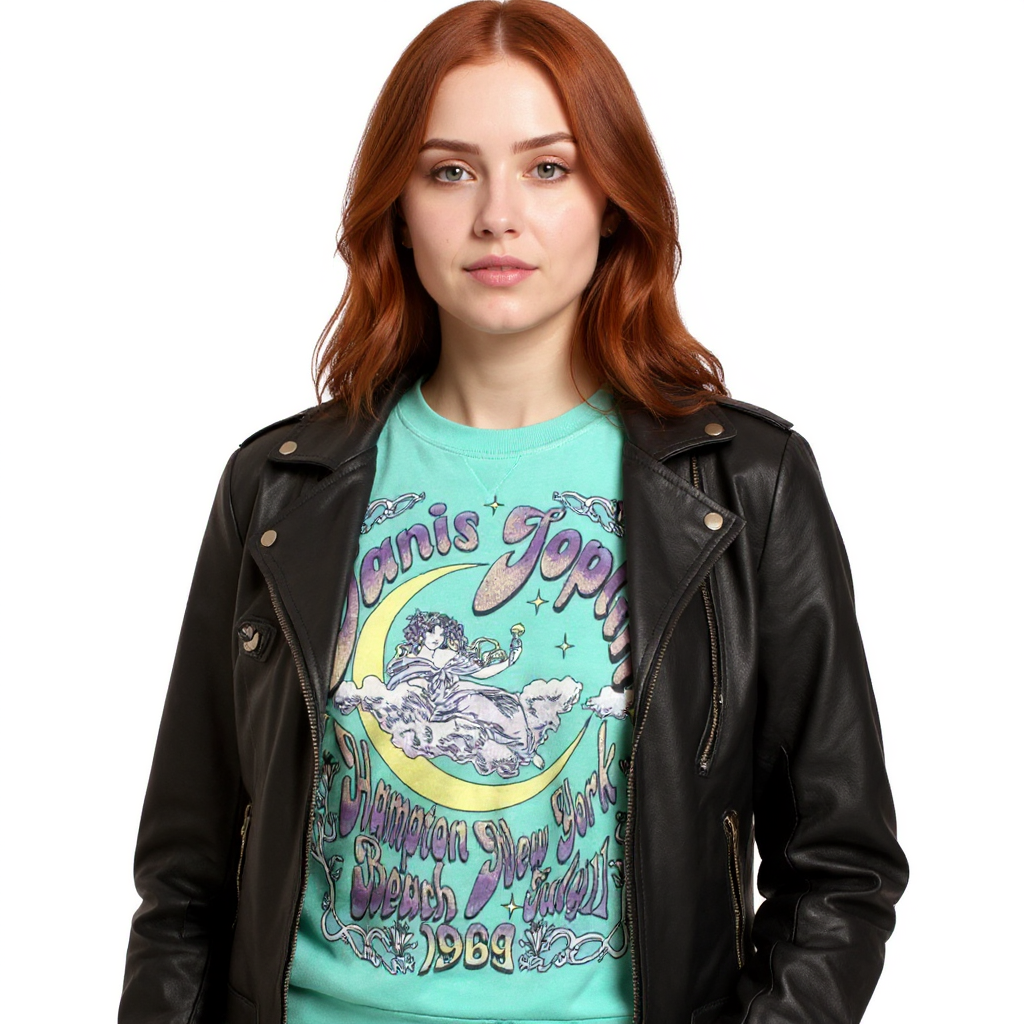 Janis Joplin Moon Crew Oversize Fleece Top (Mint)