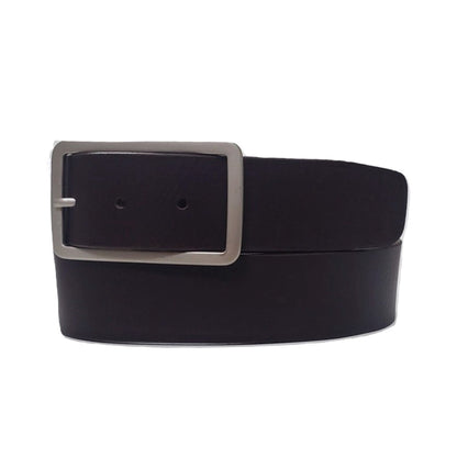 Lucille - Cognac Leather Dress Belt with Rectangle Buckle - Made in Canada