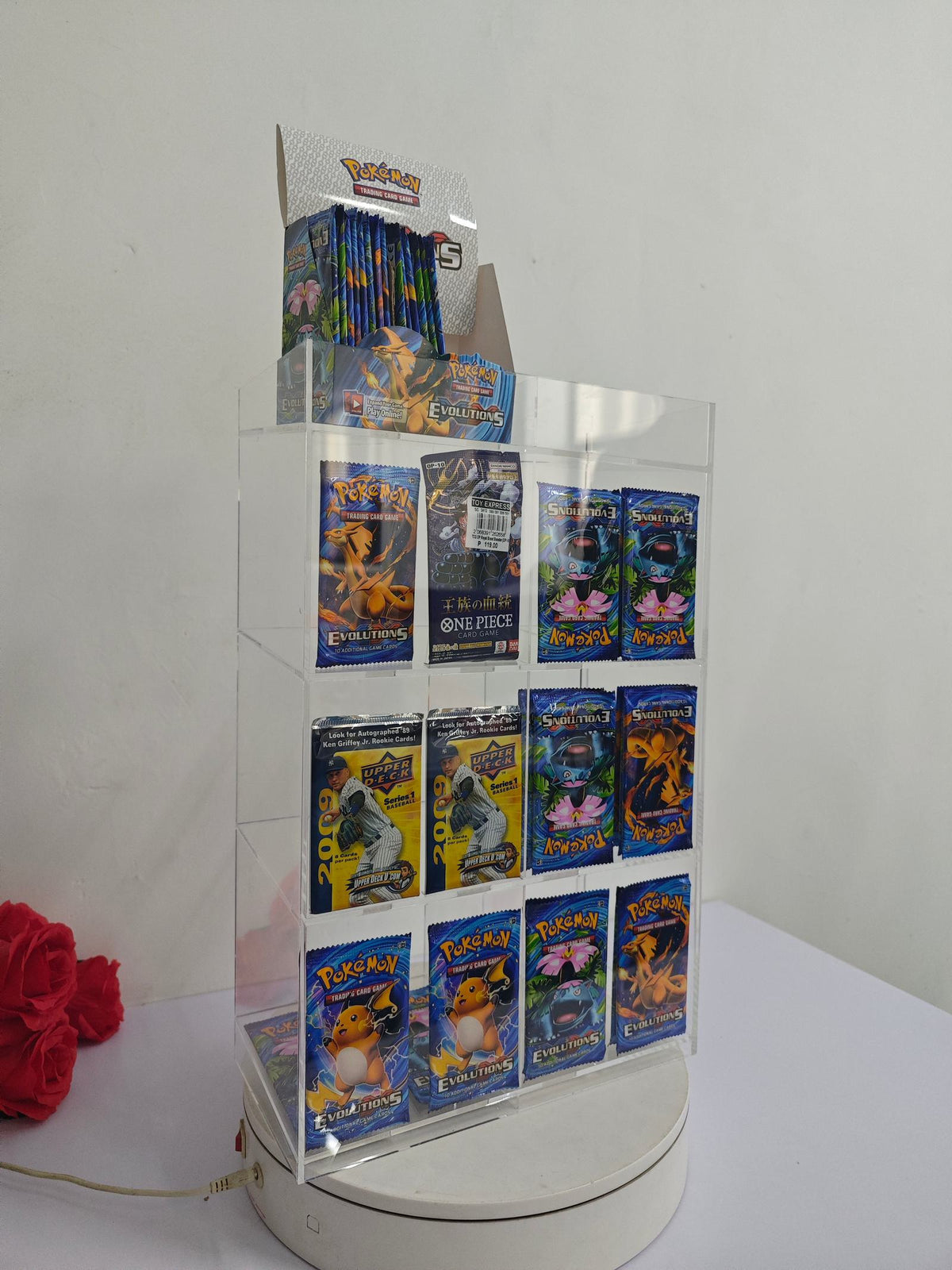 EVORETRO Acrylic Display Stand for Booster  DispenserPacks – Retail Counter Unit with Top Shelf