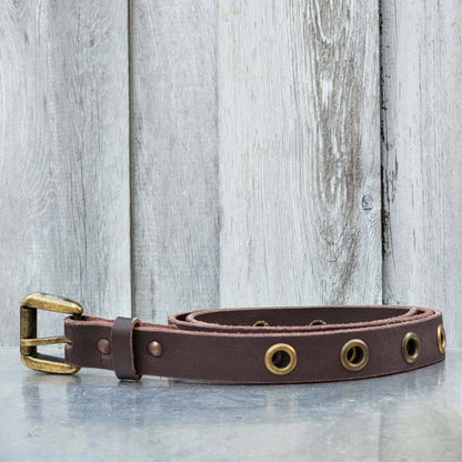 Exene - Slim Black Leather Belt with Single Grommets - Made in Canada