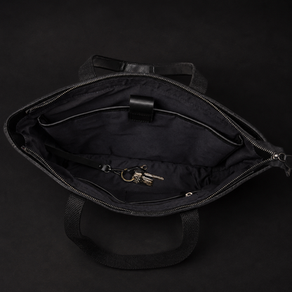 Classic Black Leather Tote Bag