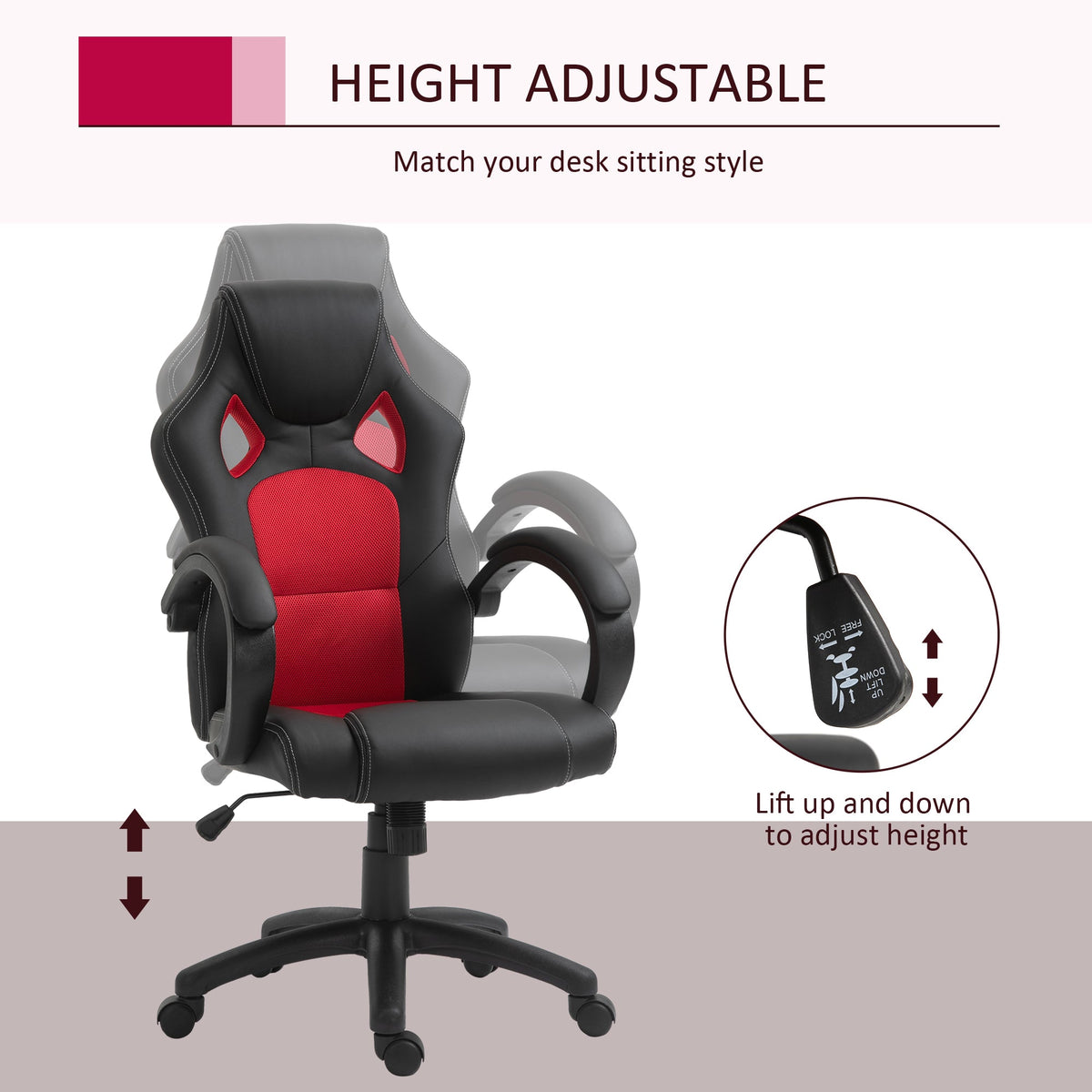 Foster - Chaise de bureau gaming - Rouge/Noir