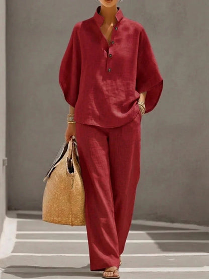 Women's Short-sleeved Suit Summer Loose Pullover Top And Straight-leg Trousers Outfit Clothing