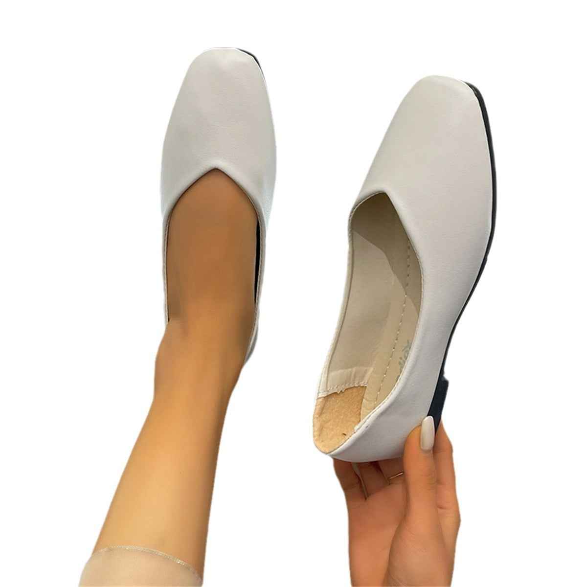 Square Toe Low Top Viscose Shoes Thick Heel Toe Box