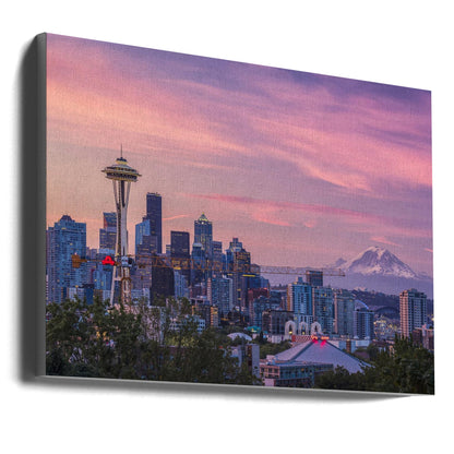 Seattle Skyline with Pink Morning Sky Canvas Wall Art | Good Morning, Seattle!