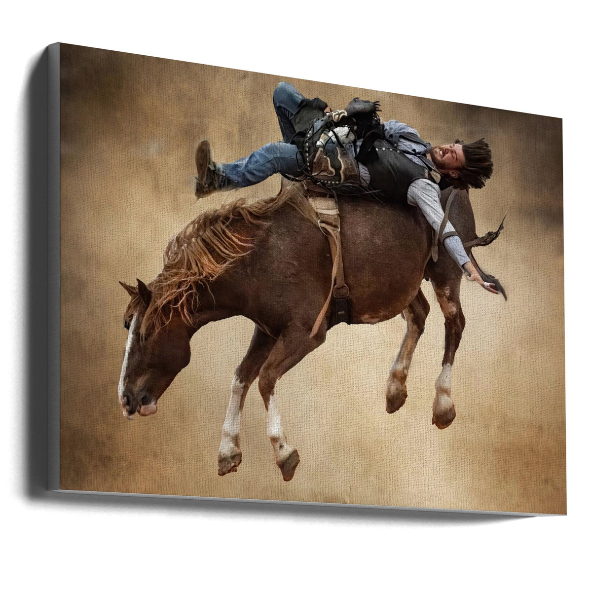 Western Rodeo Rider on a Bucking Horse Canvas Wall Art | Flat Out
