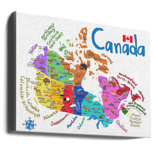 Carte illustrée murale du Canada avec animaux par Carla Daly