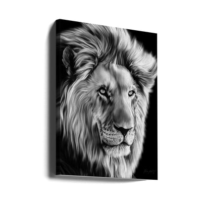 Monochrome Lion with Flowing Mane Canvas Wall Art | Leo II