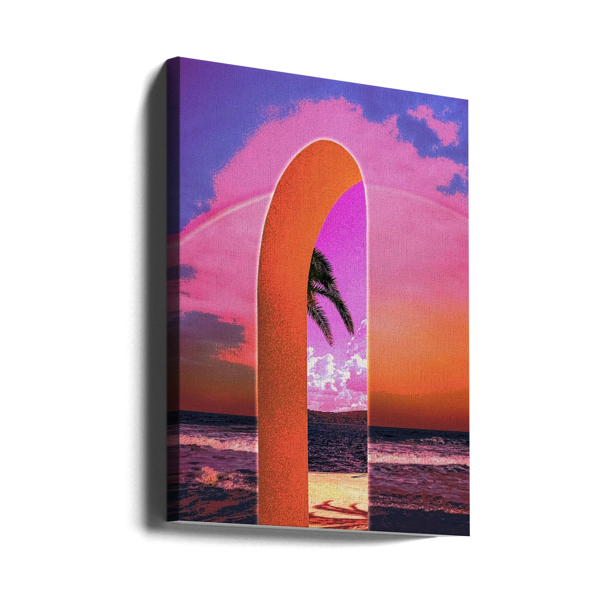 Pink Vaporwave Archway by the Sea Canvas Wall Art | Portal Vaporwave