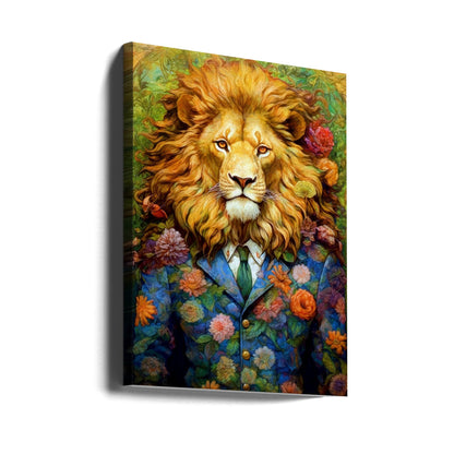Lion in a Colourful Floral Suit Canvas Wall Art | Lion animal art #lion