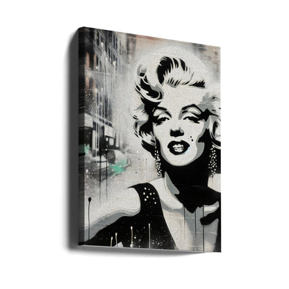 Marilyn Monroe Monochrome Street Art Portrait Canvas Wall Art