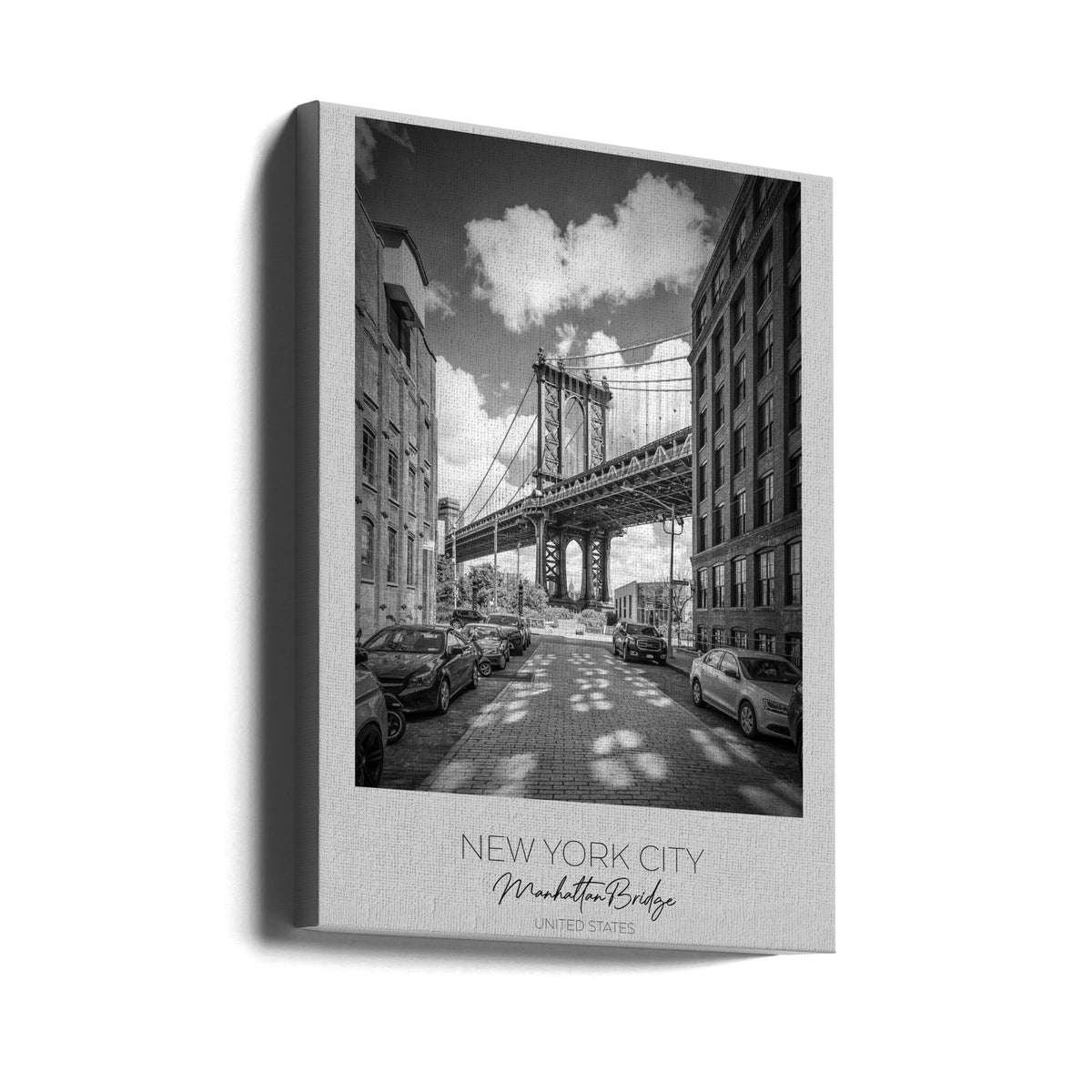 Black and White Manhattan Bridge Street View Canvas Wall Art | NEW YORK CITY Manhattan Bridge