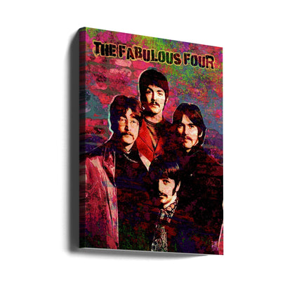 Fabulous Four Colourful Music Portrait Collage Canvas Wall Art