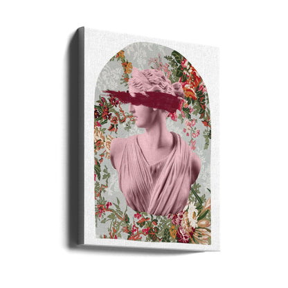 Classical Bust with Flowers and Pink Blindfold Canvas Wall Art | Floralartemis Ratio2x3