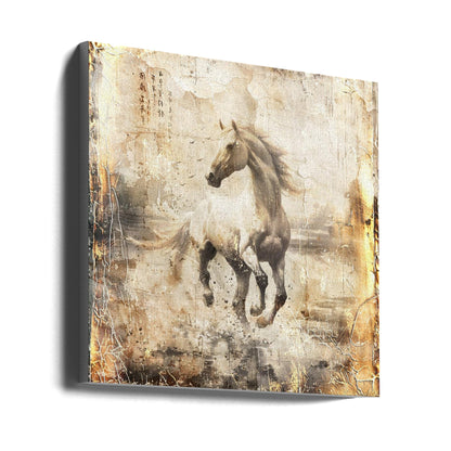 Vintage White Horse Illustration Canvas Wall Art | Horse Vintage Art Illustration 16