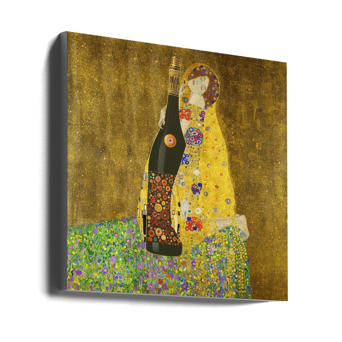 Golden Champagne Bottle Romantic Collage Canvas Wall Art | True Love