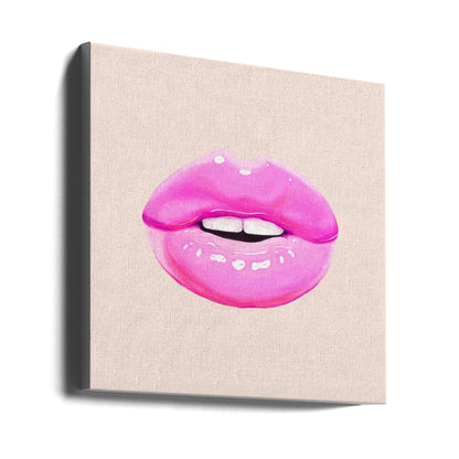 Glossy Pink Lips Minimal Pop Art Canvas Wall Art