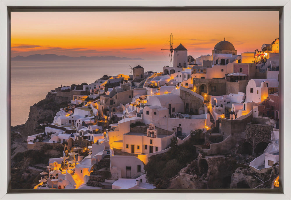 Santorini Village at Golden Sunset Canvas Wall Art | Calispera Santorini